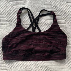 Lululemon Energy Bra Medium Support with a Burgundy Stripe Pattern